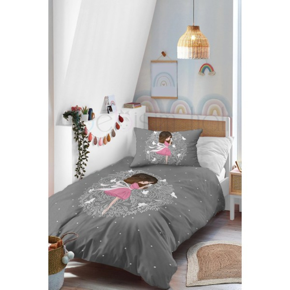 Modalive Home Sevimli Prenses Peri Kız Tek Kişilik Nevresim Takımı - 160 x 220 cm - Gri Bebek Nevresim Takımı Fiyatı
