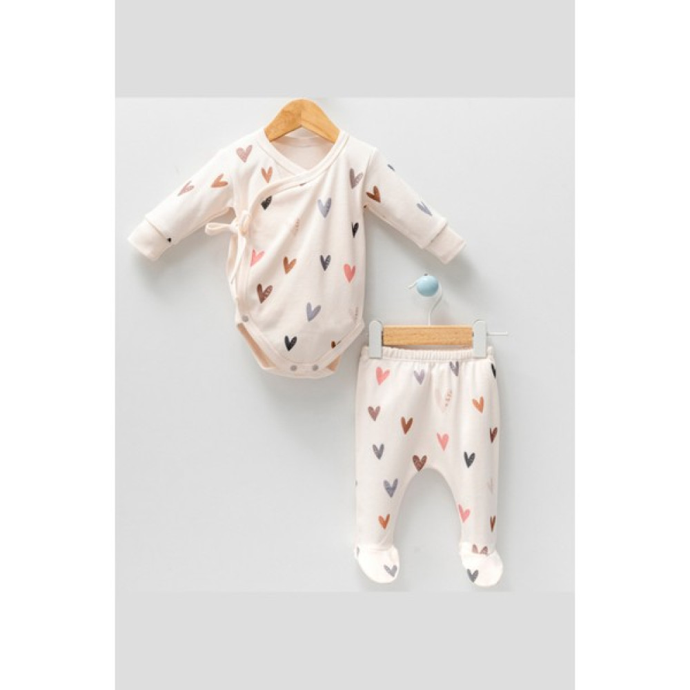 Modam Bebek By Bubbles Kalp Desenli Önden Çıtçıtlı Ayaklı Pijamalı Kruvaze 2'Li Kız Bebek Takım Bebek Giysi Takım Fiyatı