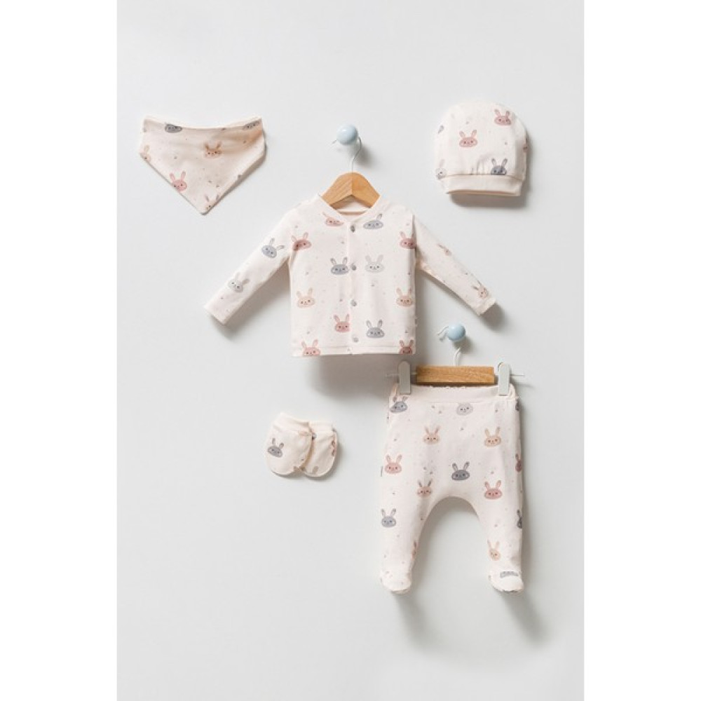 Modam Bebek By Bubbles Tavşan Desenli Unısex Bebek Hastane Çıkışı Takımı 5'li Set Yenidoğan Bebek 0-3 Ay Bebek Hastane Çıkışı Fiyatı