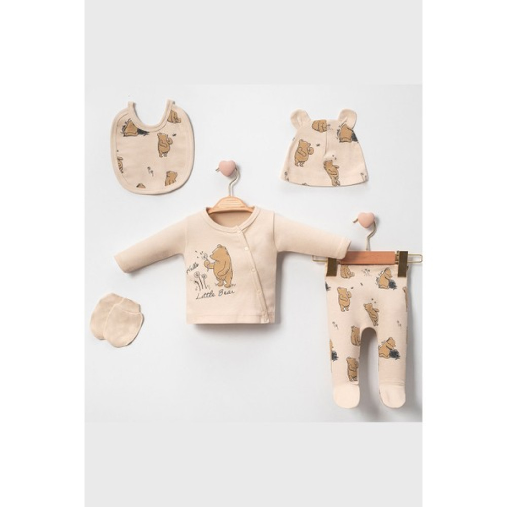 Modam Bebek Mini Cayzen Little Bear Baskılı 5'Li Unisex Bebek Hastane Çıkışı Yenidoğan Zıbın Seti 0-3 Ay Bebek Hastane Çıkışı Fiyatı