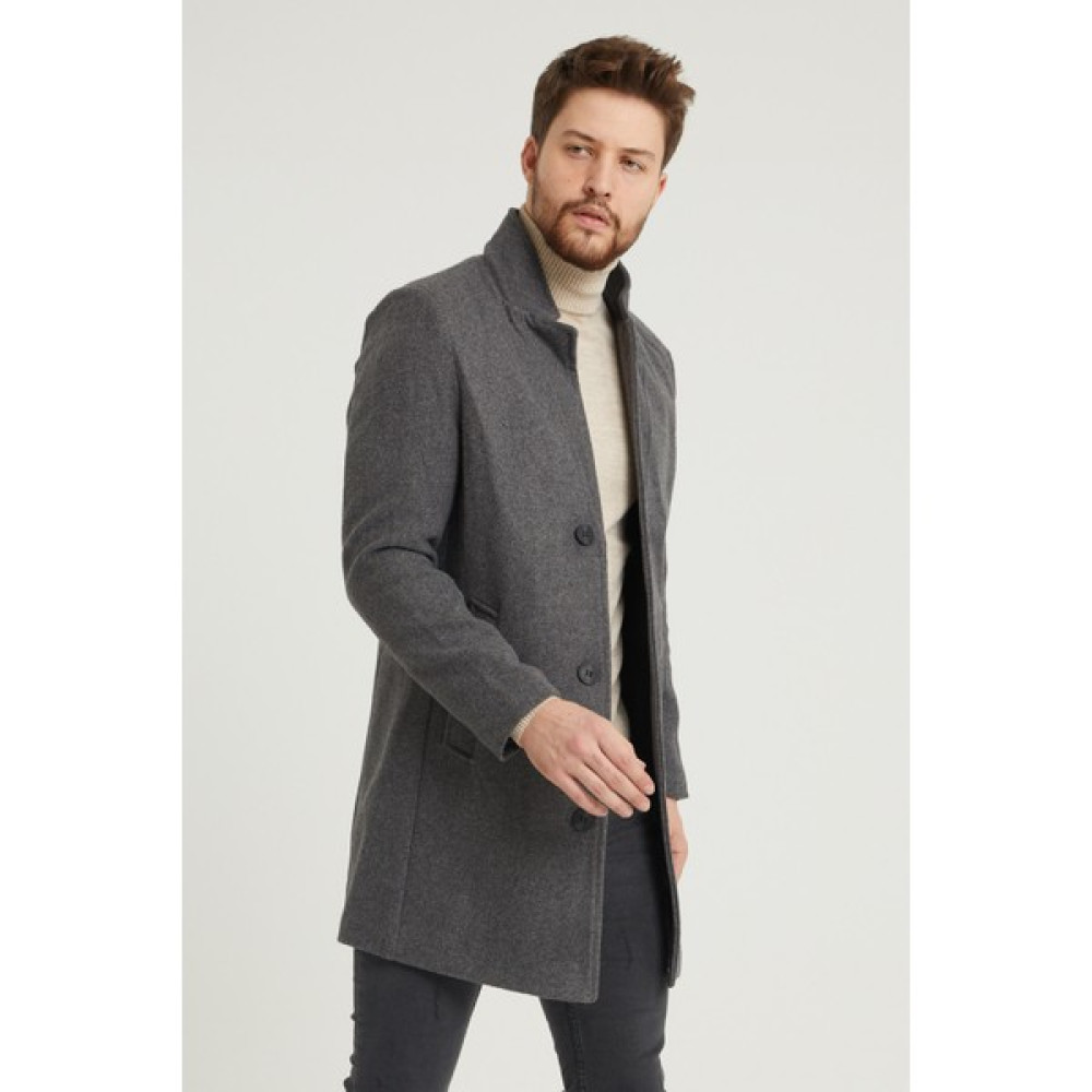 Modamesto Erkek Antrasit Slim Fit Dik Yaka Kaşe Kaban Erkek Mont Fiyatı