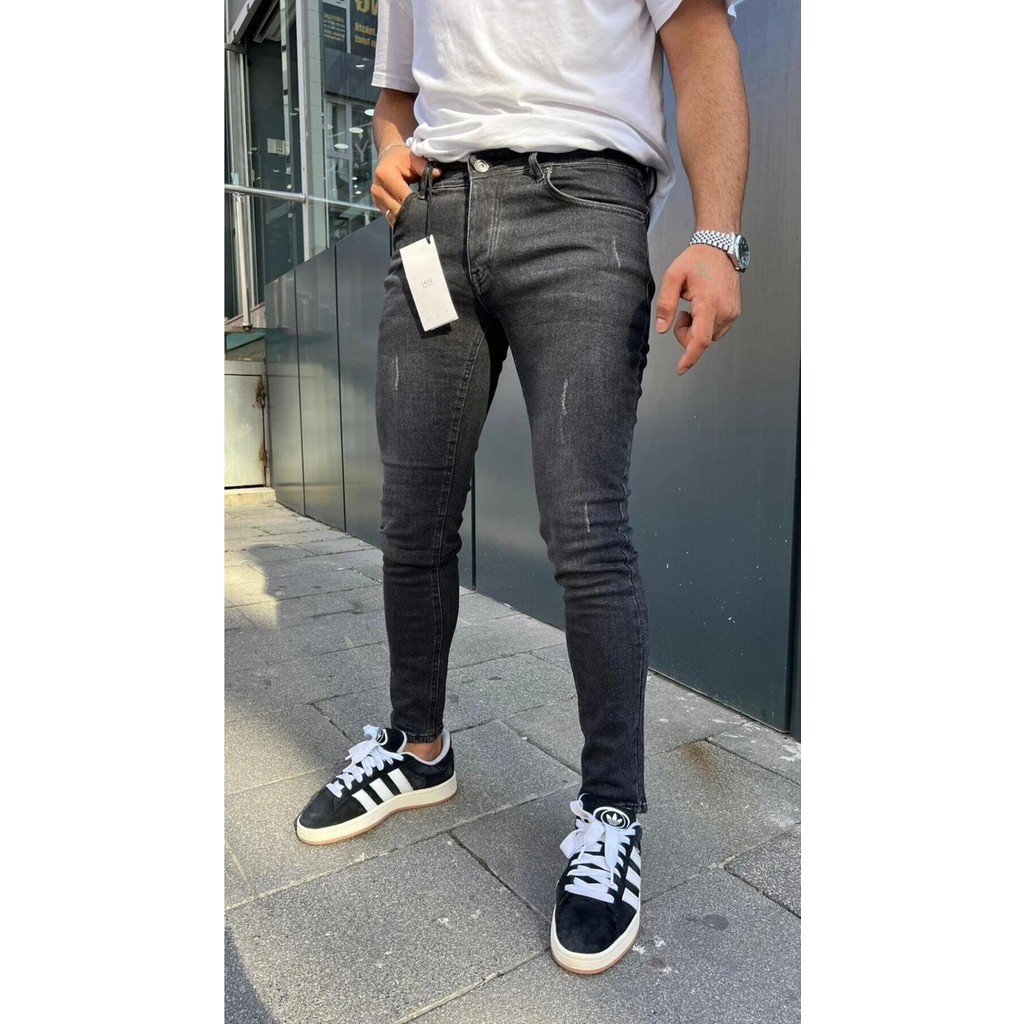 Modamesto Erkek Antrasit Slim Fit Lazerli Likralı Jean Pantolon Erkek Jeans / Kot Pantolon Fiyatı