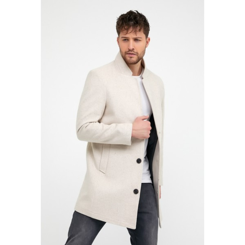 Modamesto Erkek Ekru Slim Fit Dik Yaka Kaşe Kaban Erkek Mont Fiyatı