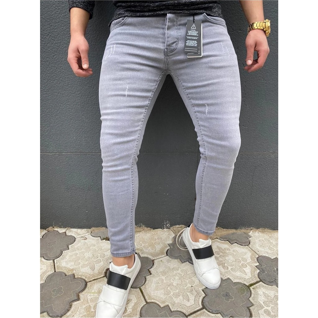 Modamesto Erkek Füme Slim Fit Lazerli Likralı Jean Pantolon Erkek Jeans / Kot Pantolon Fiyatı