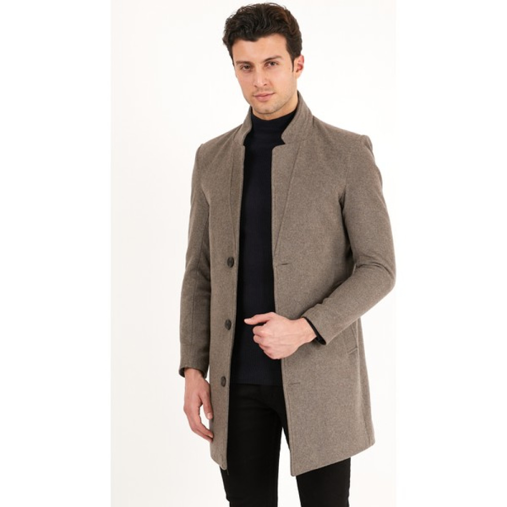 Modamesto Erkek Vizon Slim Fit Dik Yaka Kaşe Kaban Erkek Mont Fiyatı