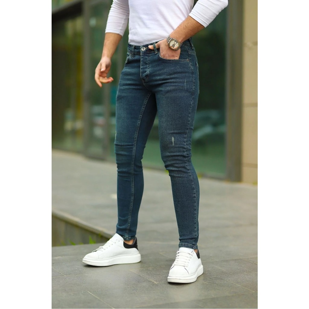 Modamesto Erkek Yeşil Slim Fit Lazerli Likralı Jean Pantolon Erkek Jeans / Kot Pantolon Fiyatı