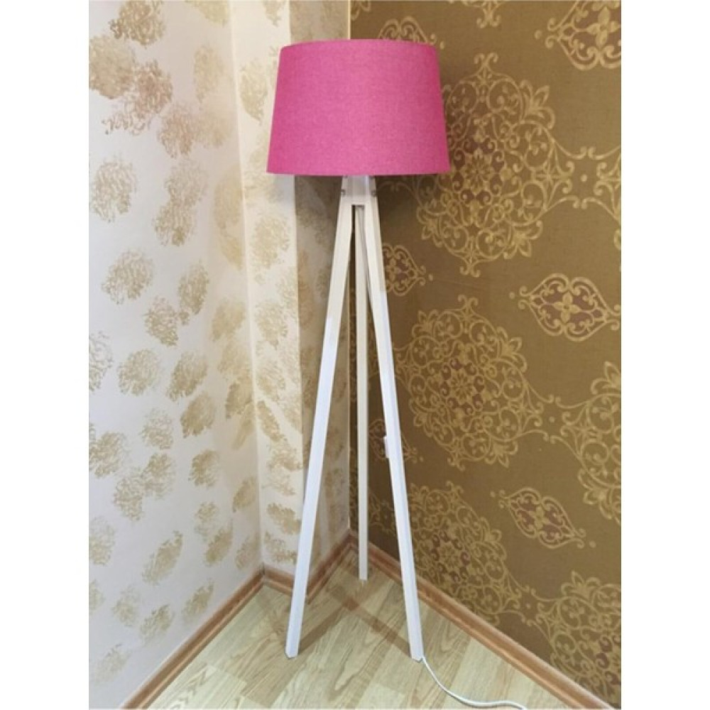 Modamvip 3 Ayaklı Ahşap Lambader Konik Kumaş Başlık Tripod Abajur Fuşya Başlık Beyaz Ayak - Renkli Lambader Fiyatı