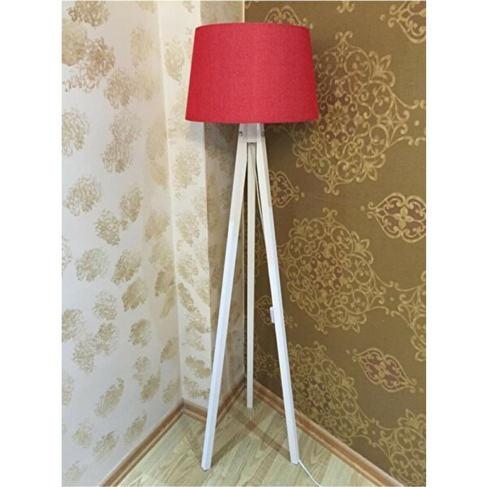 Modamvip Ahşap Lambader Konik Kumaş Başlık Tripod Ayak 3 Ayaklı Abajur Başlık Kırmızı Beyaz Ayak - Renkli Lambader Fiyatı