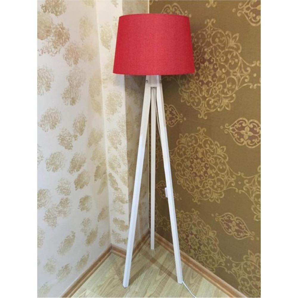 Modamvip Ahşap Lambader Konik Kumaş Başlık Tripod Ayak 3 Ayaklı Abajur Kırmızı Beyaz Ayak - Renkli Lambader Fiyatı