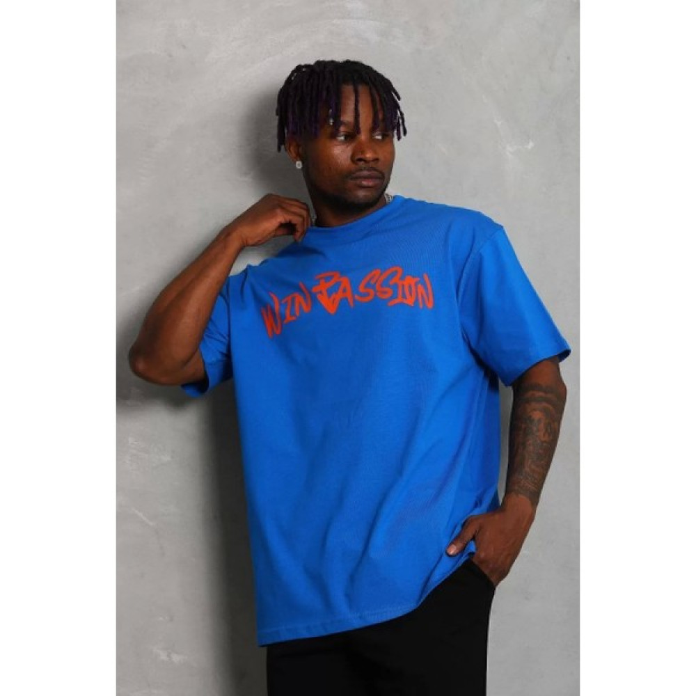 Modaoe Unisex Oversize Baskılı Bisiklet Yaka T-Shirt - Mavi Erkek T-shirt Fiyatı