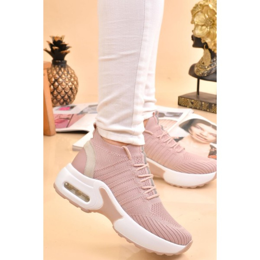 ModaOnn Kadın Siyah / Beyaz / Gri Yüksek Topuklu Triko Sneaker Spor Ayakkabı Spor Ayakkabı Fiyatı