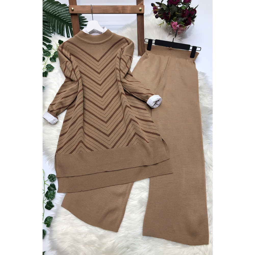MODAQU Simli Triko Tunik Pantolon Takım - Camel Tesettür Giyim Fiyatı