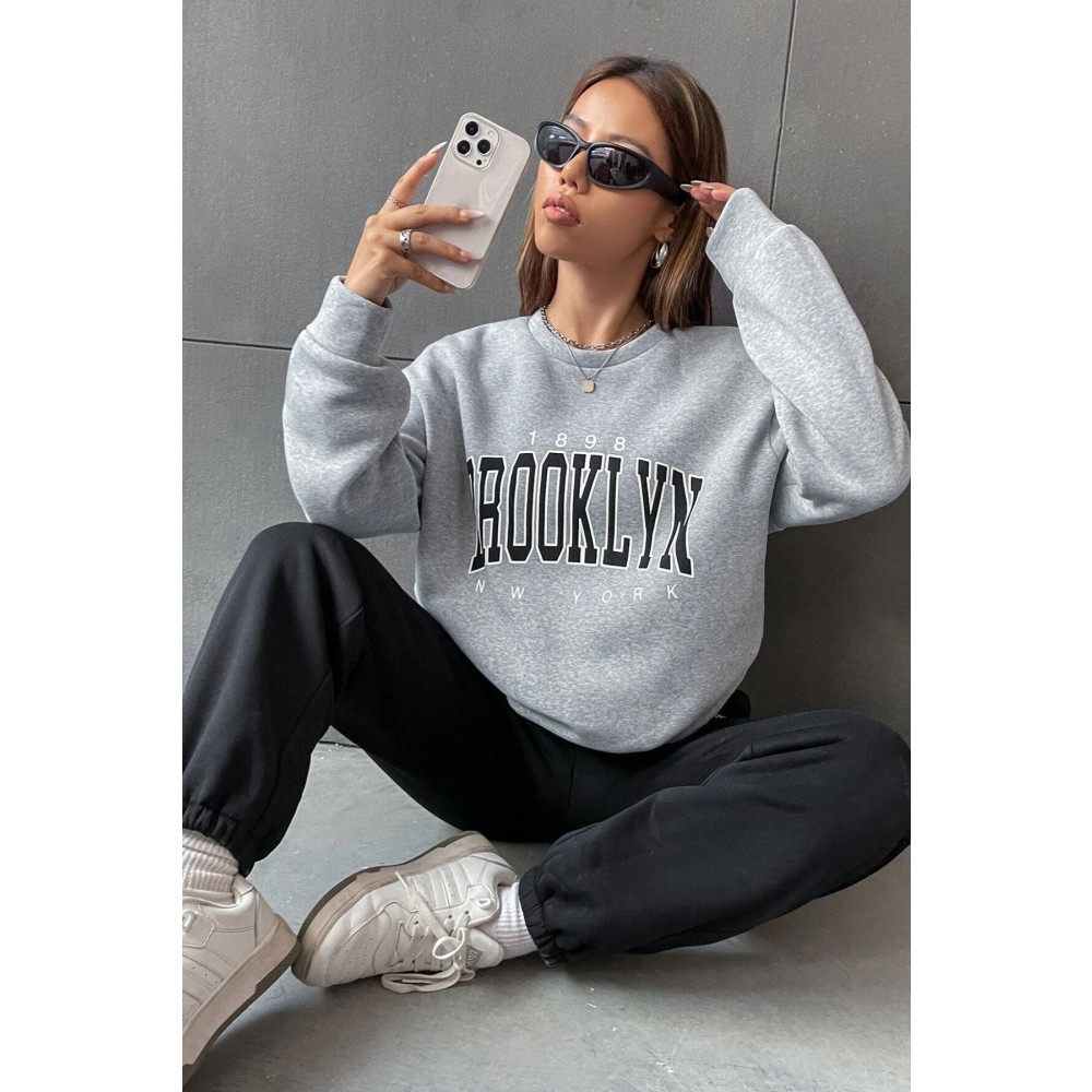 MODARİCH 1898 Brooklyn Siyah Jogger Gri Sweatshirt Alt Üst Eşofman Takımı Oversize Bisiklet Yaka XL Beden Kadın Eşofman Fiyatı
