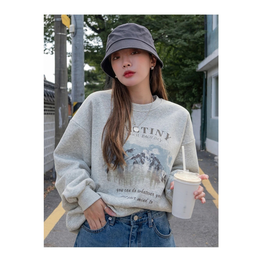 MODARİCH Destiny Enrich Sweatshirt - Gri Baskılı Oversize Şardonlu Bisiklet Yaka XL Beden Bayan Sweatshirt Fiyatı