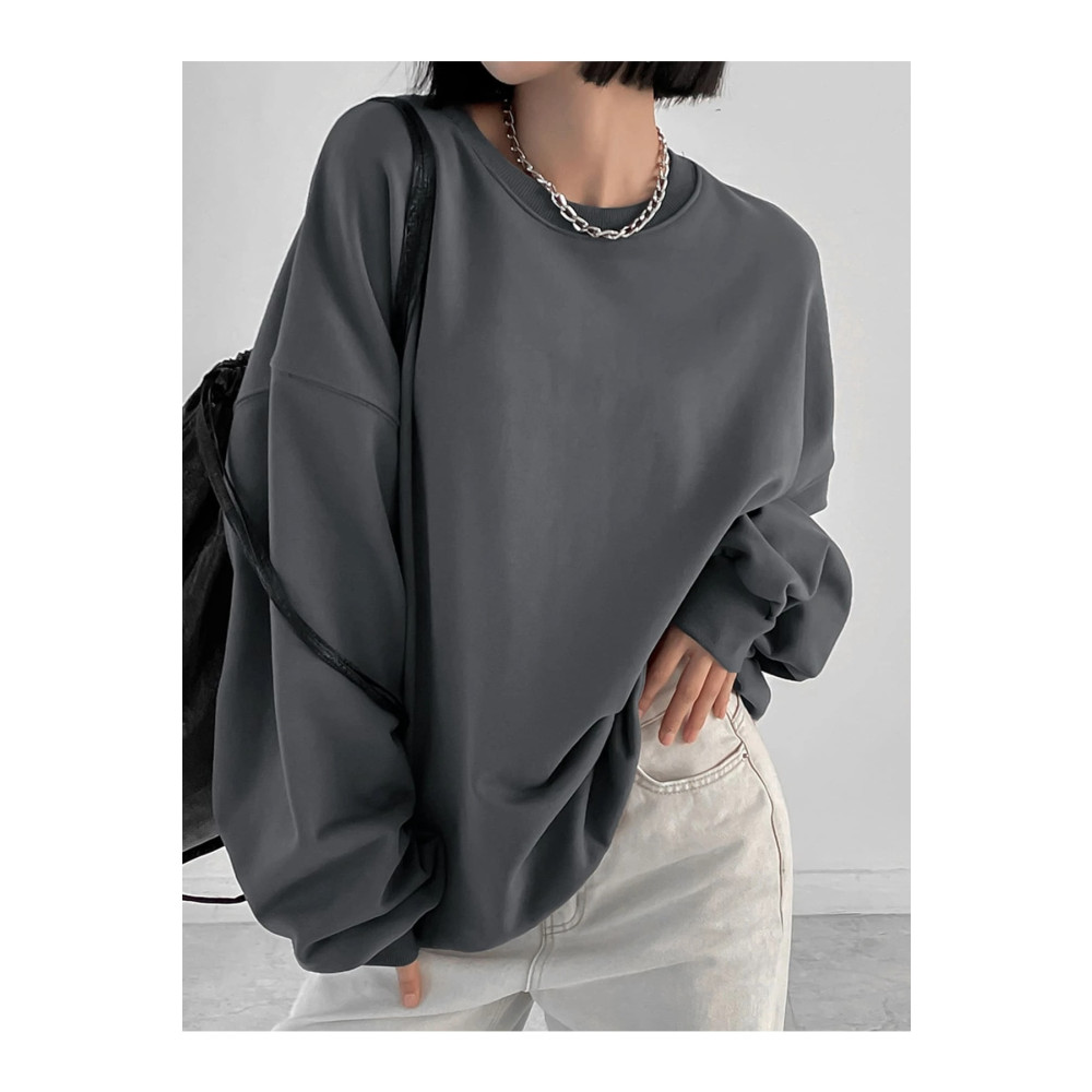 MODARİCH Füme Kalın Sweatshirt - Oversize Şardonlu Bisiklet Yaka S Beden Bayan Sweatshirt Fiyatı