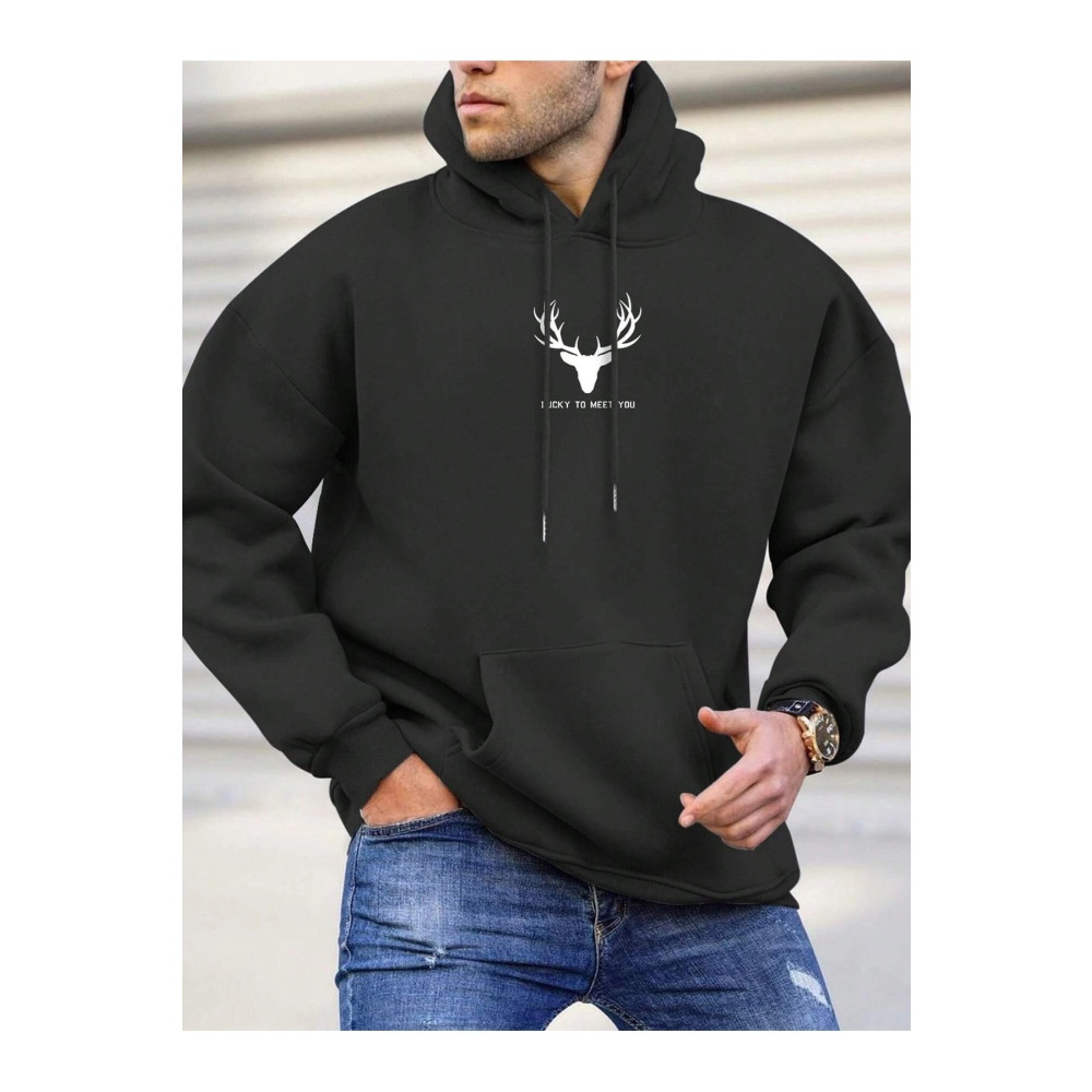 MODARİCH Geyik Logo Sweatshirt - Siyah Baskılı Oversize Şardonlu Kapüşonlu L Beden Bayan Sweatshirt Fiyatı