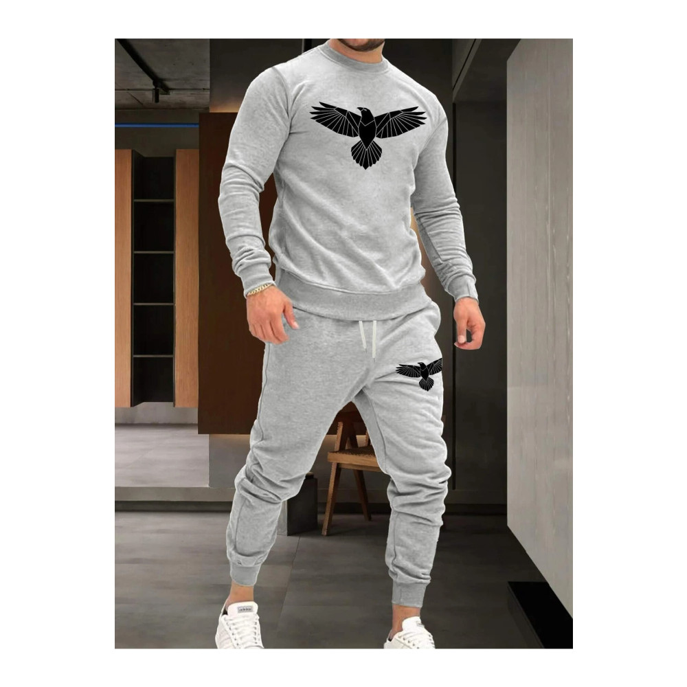 MODARİCH Gri Kartal Jogger Sweatshirt Alt Üst Eşofman Takımı Oversize Baskılı Bisiklet Yaka XL Beden Kadın Eşofman Fiyatı
