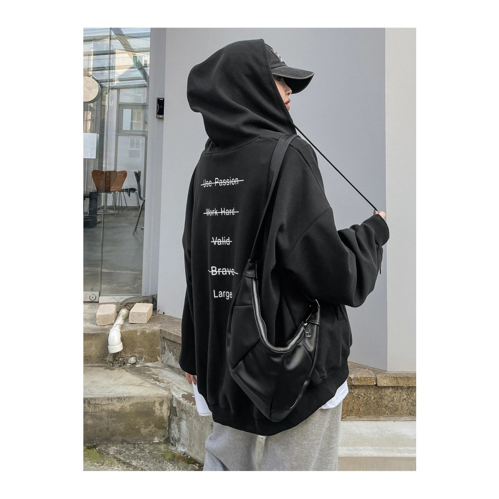 MODARİCH Passion Hırka - Siyah Baskılı Kışlık Oversize Kapüşonlu Fermuarlı Cep Detaylı Hırka XL Beden Kadın Hırka Fiyatı