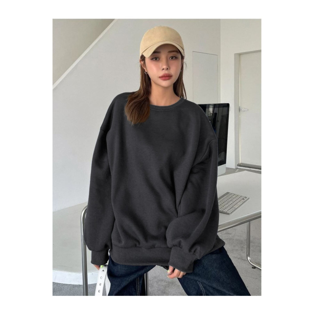 MODARİCH Siyah Kalın Sweatshirt - Oversize Şardonlu Bisiklet Yaka S Beden Bayan Sweatshirt Fiyatı