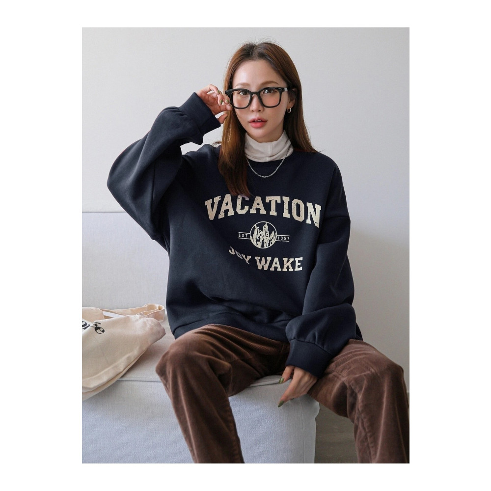 MODARİCH Vacition Sweatshirt - Lacivert Baskılı Oversize Şardonlu Bisiklet Yaka L Beden Bayan Sweatshirt Fiyatı