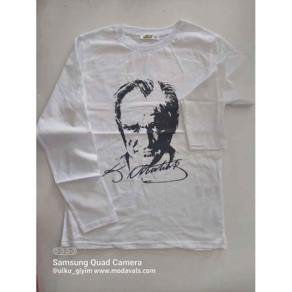 Modavals 23 Nisan 19 Mayıs 29 Ekim 10 Kasım Okul Gösteri Unisex Çocuk Atatürk & Imza Baskılı Uzun Kol Badi - Beyaz Erkek Çocuk T-shirt Fiyatı