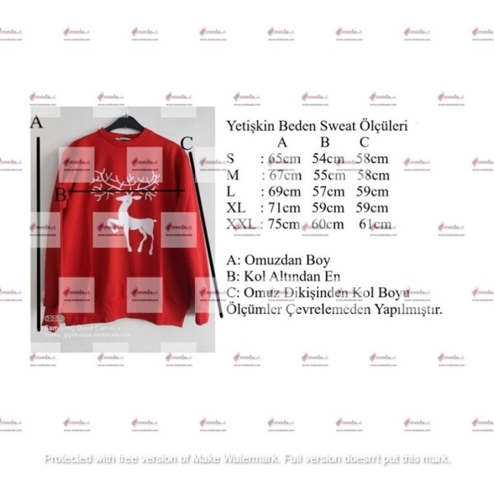 Modavals Geyik Baskılı Yılbaşı Aile Kombin Sweat Bayan Sweatshirt Fiyatı