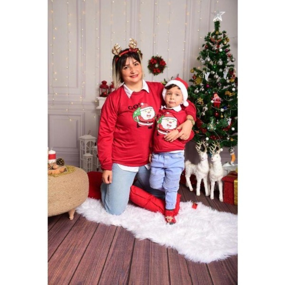 Modavals Noel Baba Baskılı Yılbaşı Aile Kombin Sweat Erkek Sweatshirt Fiyatı
