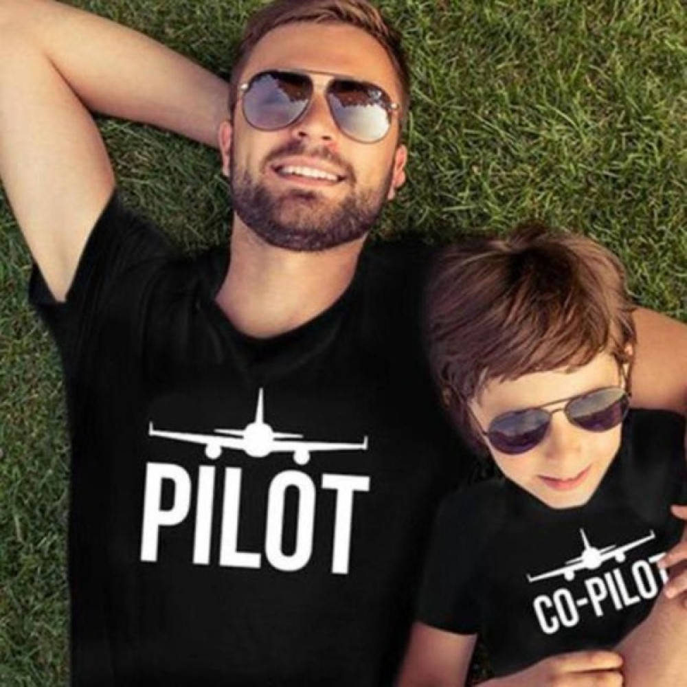 Modavals Pilot/co-Pilot Baba Çocuk T-Shirt Aile Kombin - Siyah Erkek T-shirt Fiyatı