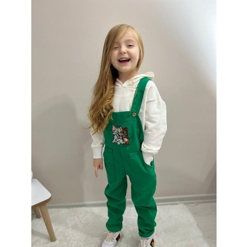 Modavals Tom & Jerry Nakışlı Kardeş Kombin Bahçıvan Tulum & Sweat Set - Yeşil Kız Çocuk Tulum ve Salopet Fiyatı
