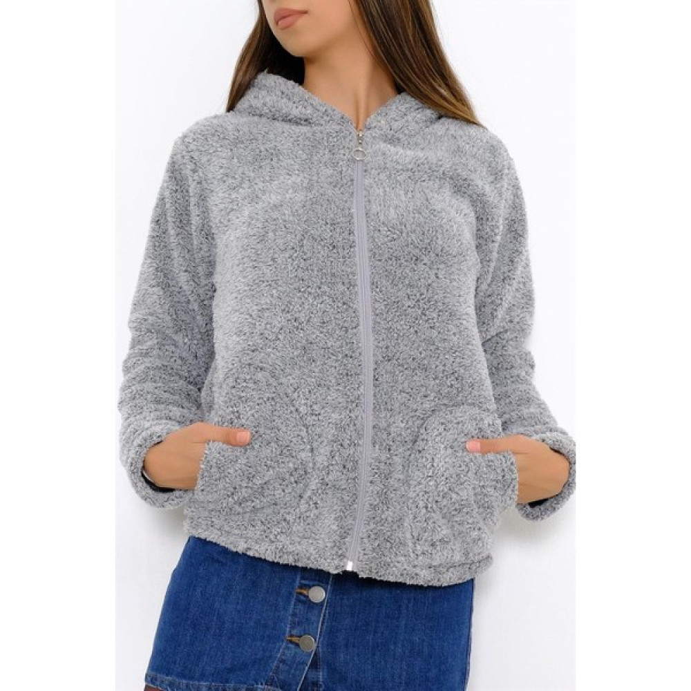Modaymış Kapşonlu Peluş Mont Gri - 10248.107. Bayan Mont Fiyatı