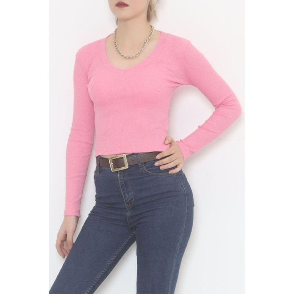 Modaymış Kaşkorse V Yaka Bluz Pembe - 472972.1567. Bluz Fiyatı