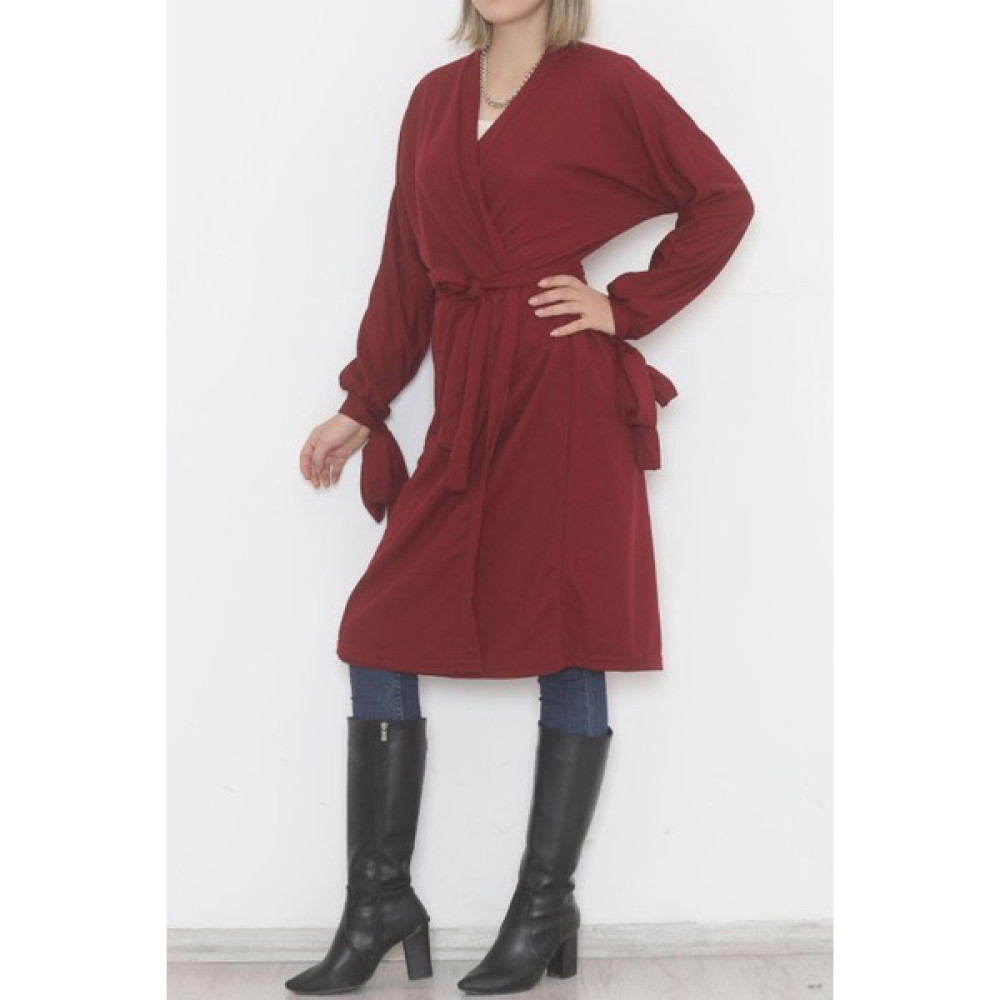 Modaymış Kemerli Kimono Bordo - 10015.1778. Kadın Kaban Fiyatı