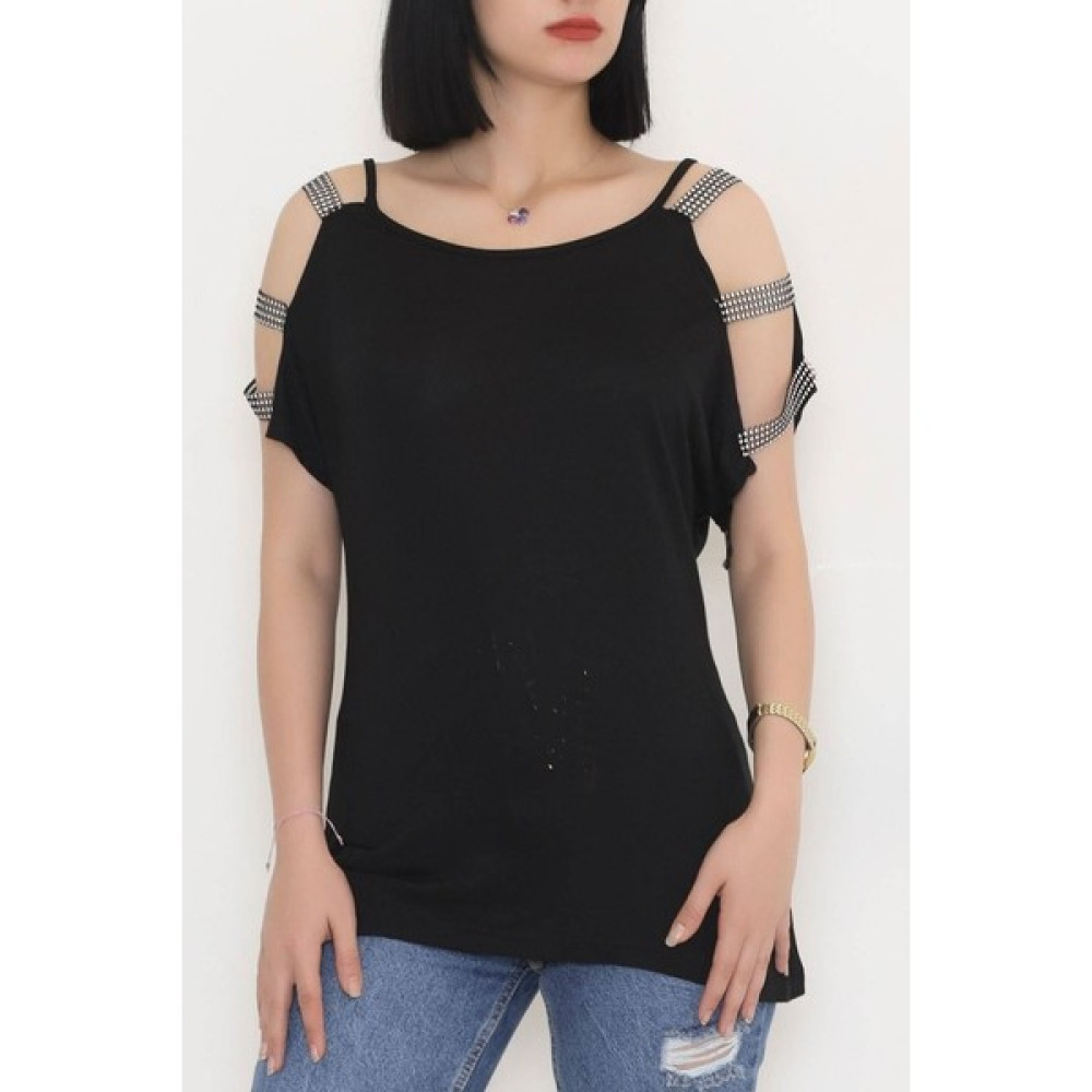 Modaymış Omuz Dekolteli Bluz Siyah - 11273.599. Bluz Fiyatı