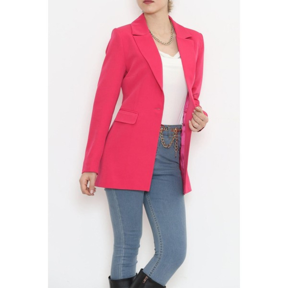 Modaymış Tek Düğme Blazer Ceket Pembe - 15527.1791. Bayan Ceket Fiyatı