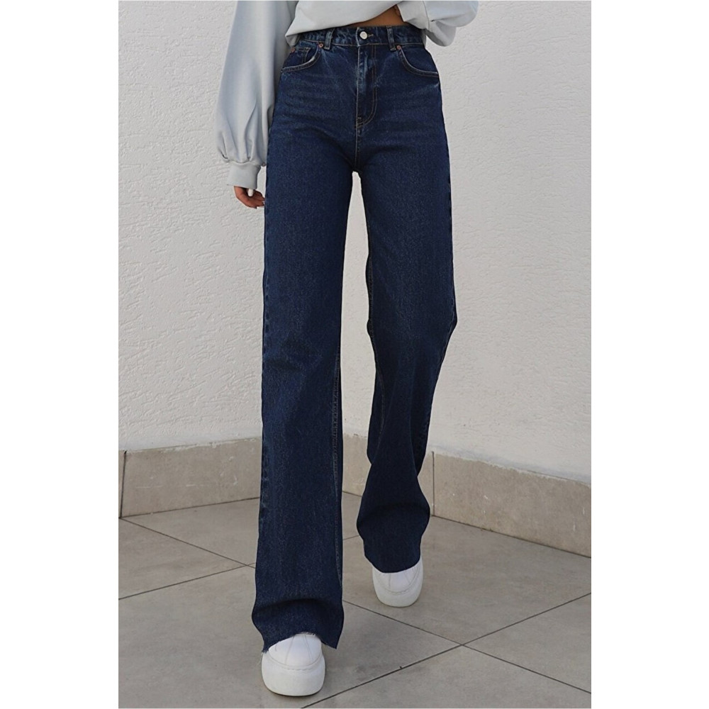 modazoom Kadın Lacivert Salaş Jean Pantolon Palazzo 34 Beden Bayan Jeans / Kot Pantolon Fiyatı