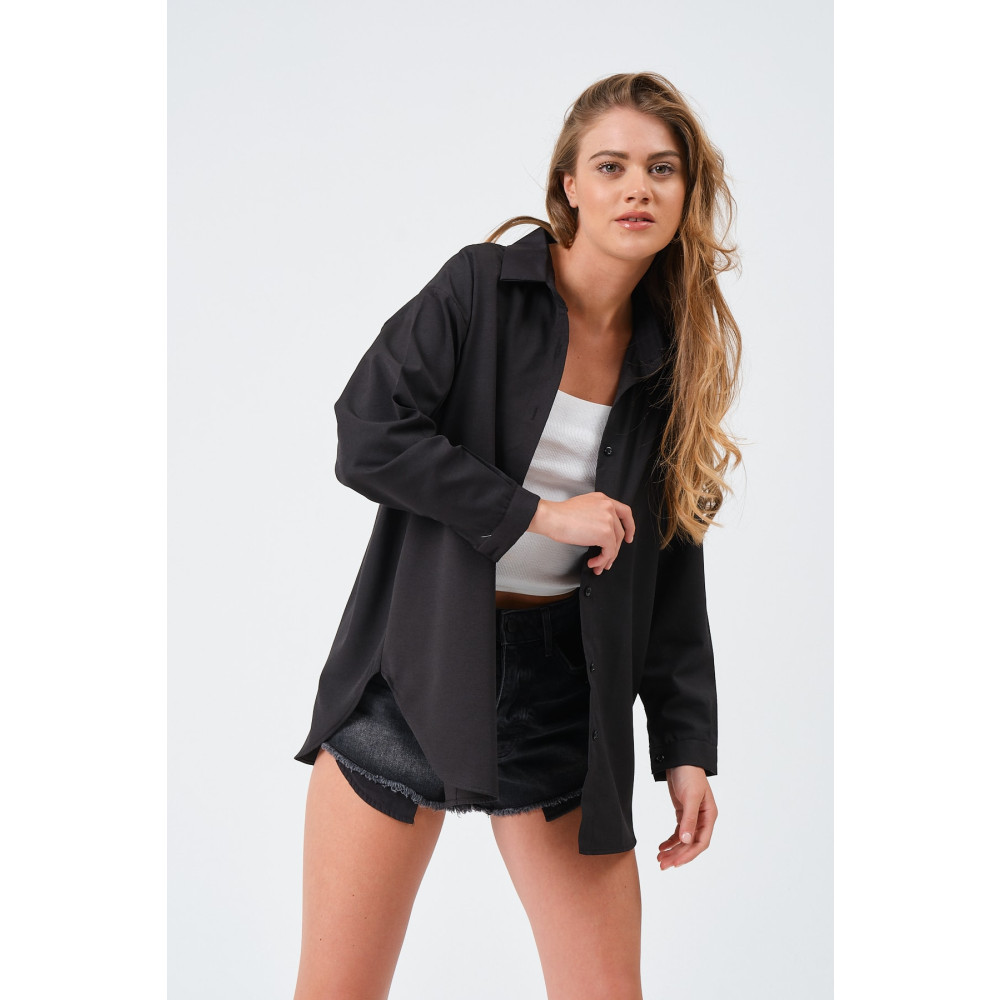 modazoom Kadın Siyah Oversize Basic Uzun Gömlek S Beden Kadın Gömlek Fiyatı