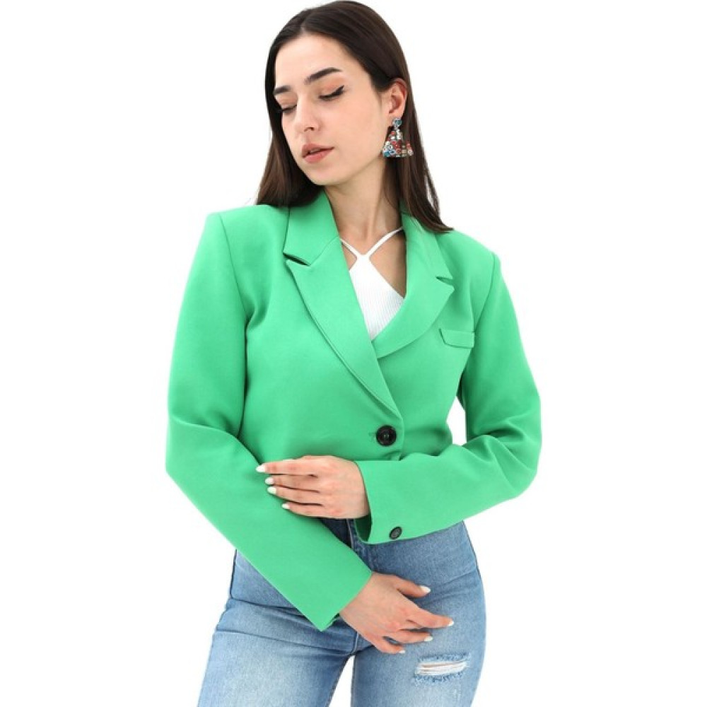 Modda Kadın - Crop Blazer Kısa Ceket - Yeşil Bayan Ceket Fiyatı