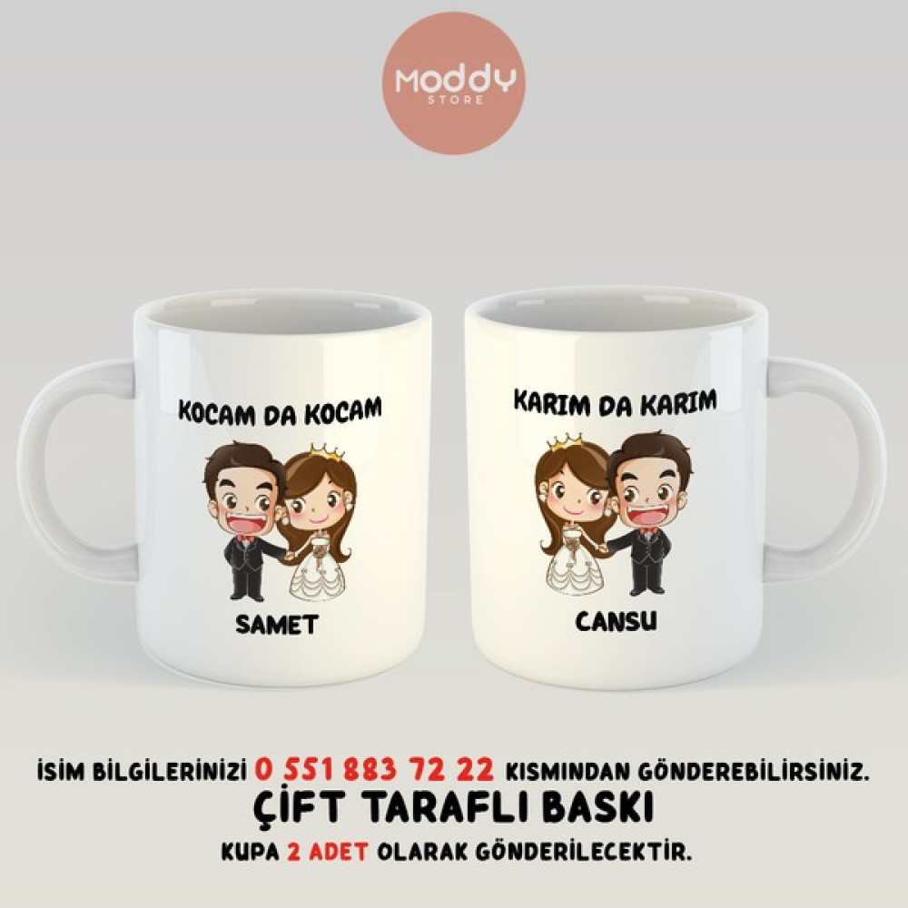 Moddy Store 2'li Gelin Damat Karımda Karım - Kocamda Kocam Baskılı Çift Bardağı, Sevgiliye Kupa Bardak Fincan / Bardak / Kahve Takımı Fiyatı