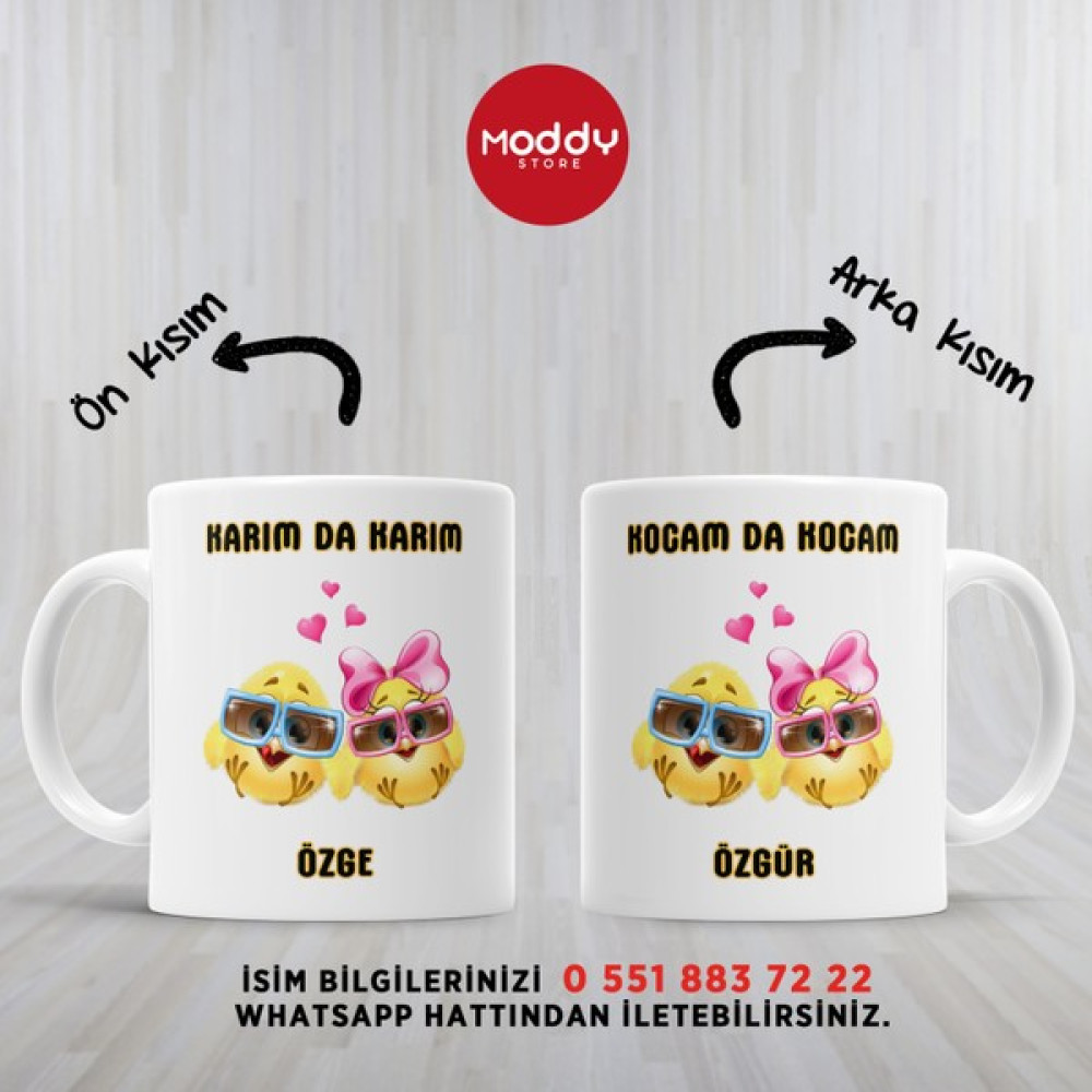 Moddy Store 2'li Karımda Karım-Kocamda Kocam Aşık Civcivler Baskılı Çift Bardağı, Sevgiliye Kupa Bardak - Beyaz Fincan / Bardak / Kahve Takımı Fiyatı
