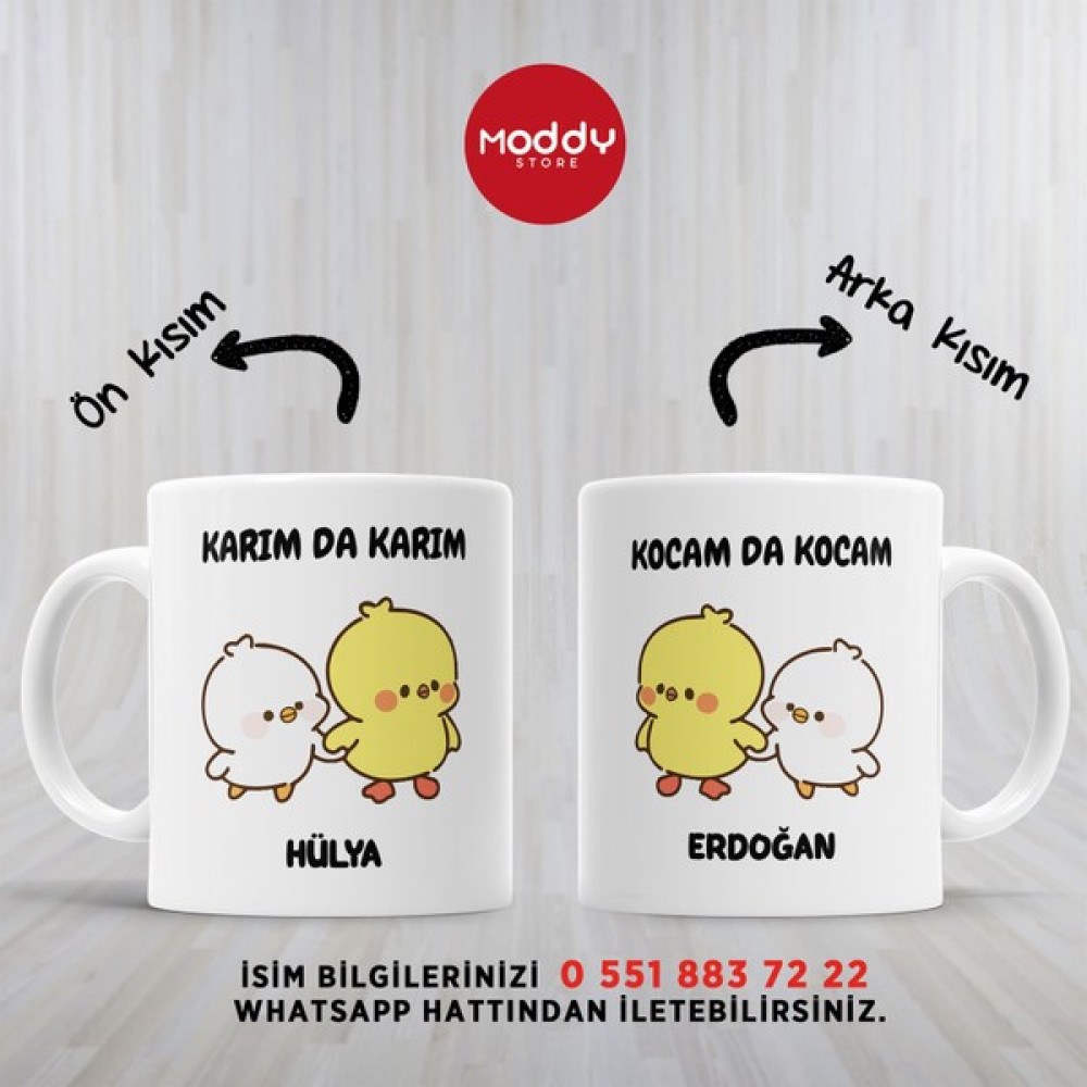 Moddy Store 2'li Karımda Karım - Kocamda Kocam Civciv Baskılı Çift Bardağı, Sevgiliye Kupa Bardak - Beyaz Fincan / Bardak / Kahve Takımı Fiyatı