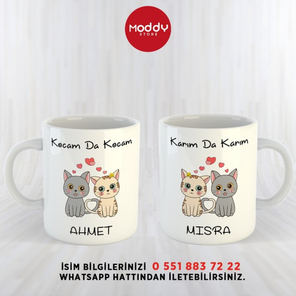 Moddy Store 2'li Karımda Karım - Kocamda Kocam Kedi Baskılı Çift Bardağı, Sevgiliye Kupa Bardak - Beyaz Fincan / Bardak / Kahve Takımı Fiyatı