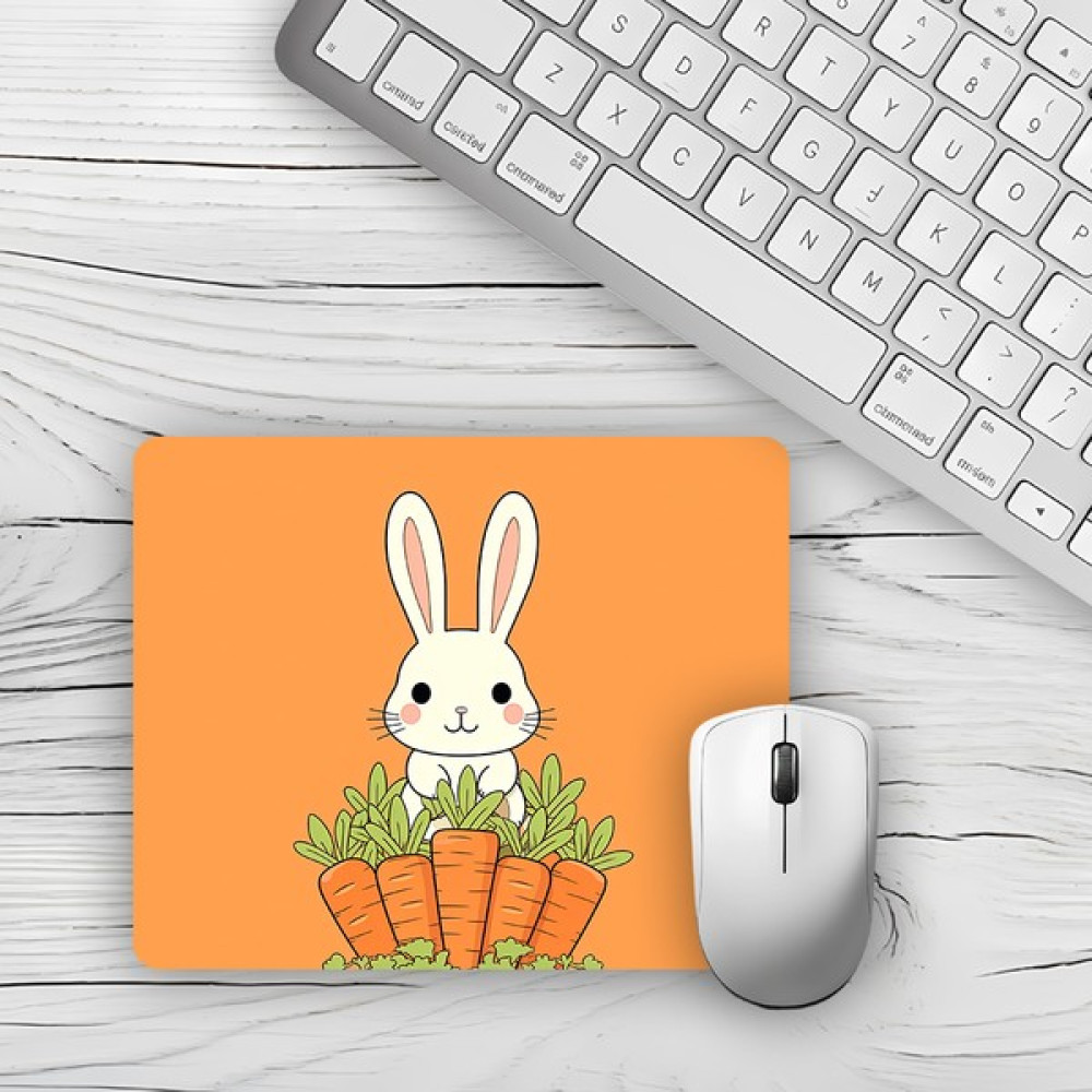 Moddy Store Havuç ve Tavşan Tasarımlı Baskılı Kaydırmaz Taban 18X22 cm Mouse Pad - Beyaz Mouse Pad Fiyatı
