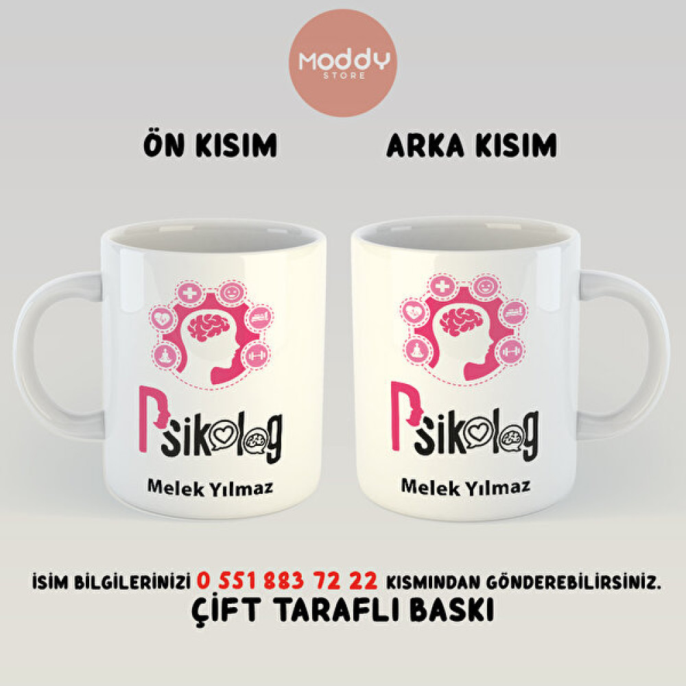 Moddy Store Kişiye Özel Isimli Psikolog Meslek Tasarımlı Baskılı Kupa Bardak Hediyelik Fincan / Bardak / Kahve Takımı Fiyatı