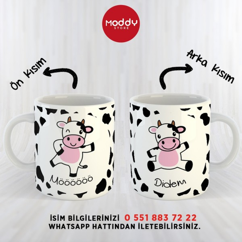 Moddy Store Kişiye Özel Isimli Sevimli Inek Möö Tasarımlı Baskılı Kupa Bardak Hediyelik - Beyaz Fincan / Bardak / Kahve Takımı Fiyatı