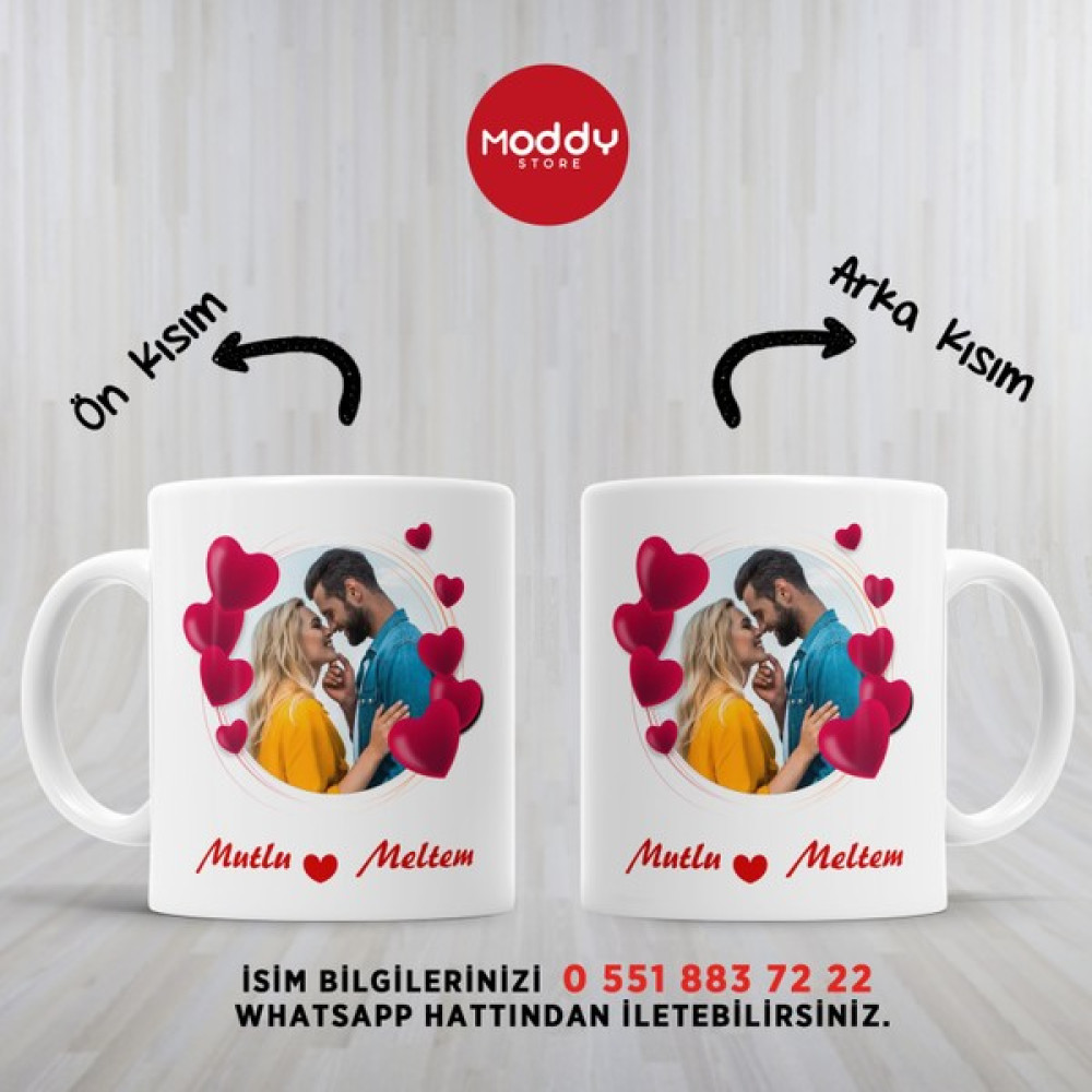Moddy Store Sevgililer Günü Kişiye Özel Isimli Fotoğraflı Kalp Çerçeveli Kupa Bardak Hediyelik - Beyaz Fincan / Bardak / Kahve Takımı Fiyatı