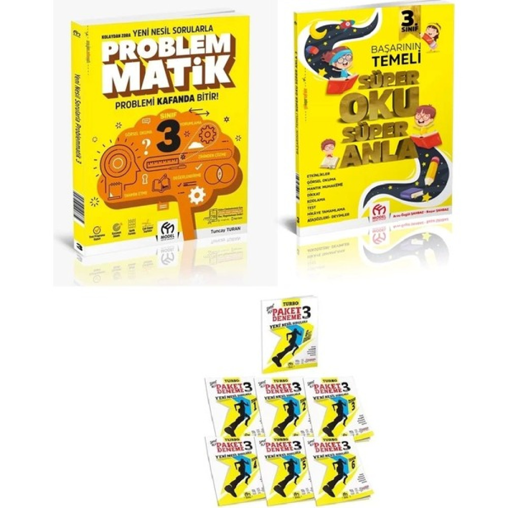 Model Eğitim Yayıncılık 3. Sınıf Problemmatik Yeni Nesil Sorularla + 3. Sınıf Süper Oku Süper Anla+3. Sınıf Turbo Paket Deneme Yeni Nesil Sorularla... Kaynak Kitapları Fiyatı