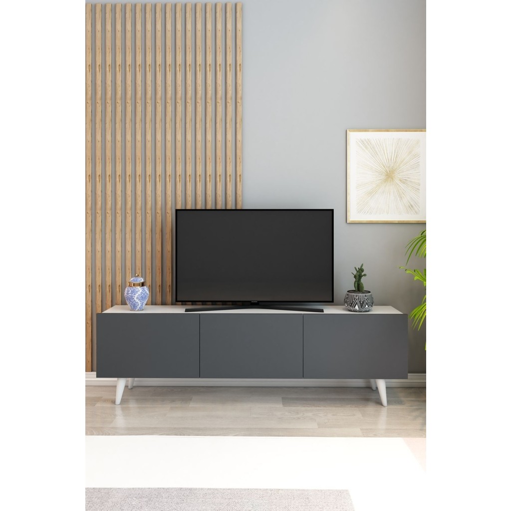 Model Ice 150 cm Tv Ünitesi – 3 Kapaklı Televizyon Ünitesi Modern Tv Sehpası | Televizyon Konsolu - Beyaz - Antrasit Tv Ünitesi / Sehpası Fiyatı