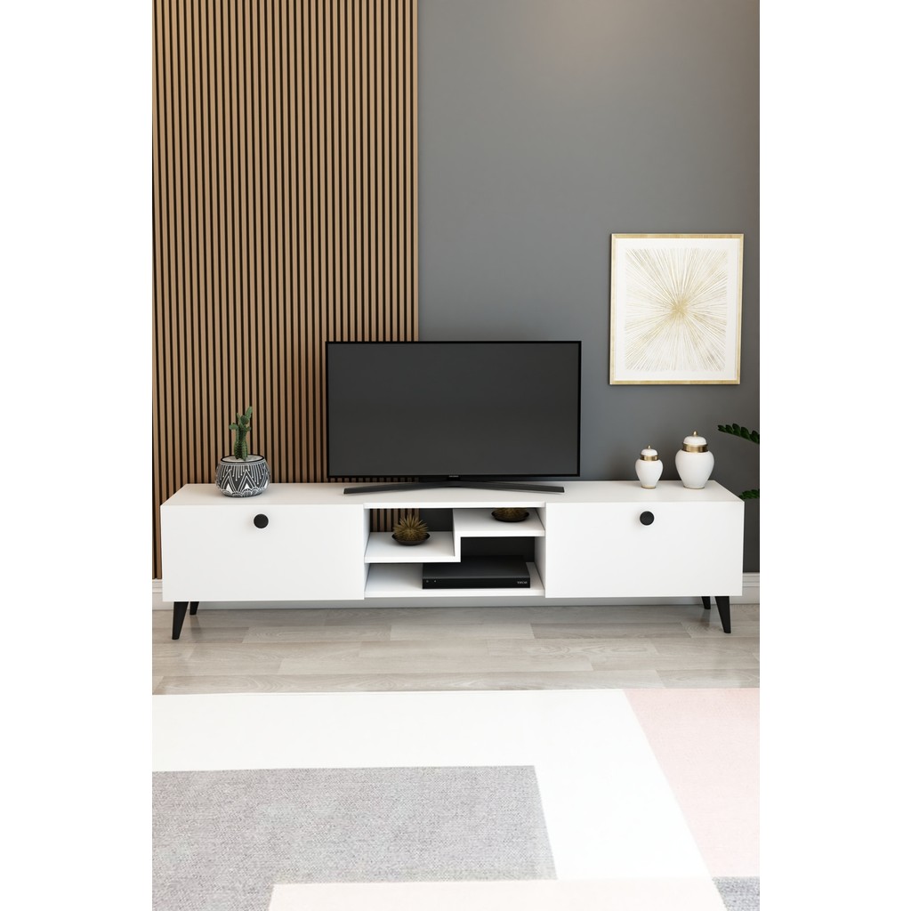Model Z 150 cm Tv Ünitesi – Dekoratif Raflı Televizyon Ünitesi Iki Kapaklı Modern Tv Sehpası | Televizyon Konsolu - Beyaz Tv Ünitesi / Sehpası Fiyatı