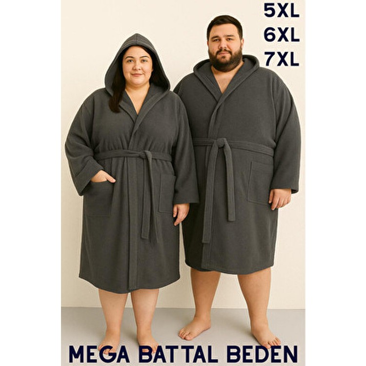 MODELHOME Antrasit Renkli Mega Battal Beden Unisex Pamuklu Kapüşanlu Lüks Bornoz (5xl-6xl-7xl Beden) - 7XL Diğer Fiyatı