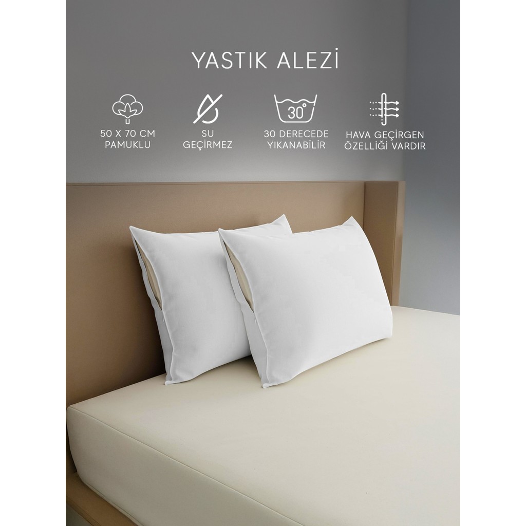 Modelhome Pamuk Sıvı Geçirmez 2’li Yastık Alezi Koruyucu | Koruyucu Yastık Kılıfı | 50 x 70 cm | - Beyaz Yastık Kılıfı Fiyatı